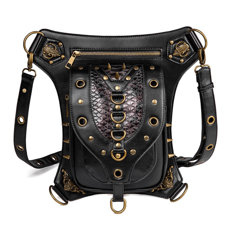 Fashion Zipper Rivets Motorcycle Waist Bag / Steampunk Shoulder Crossbody Bags - HARD'N'HEAVY