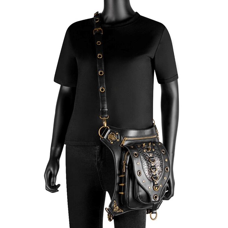 Fashion Zipper Rivets Motorcycle Waist Bag / Steampunk Shoulder Crossbody Bags - HARD'N'HEAVY