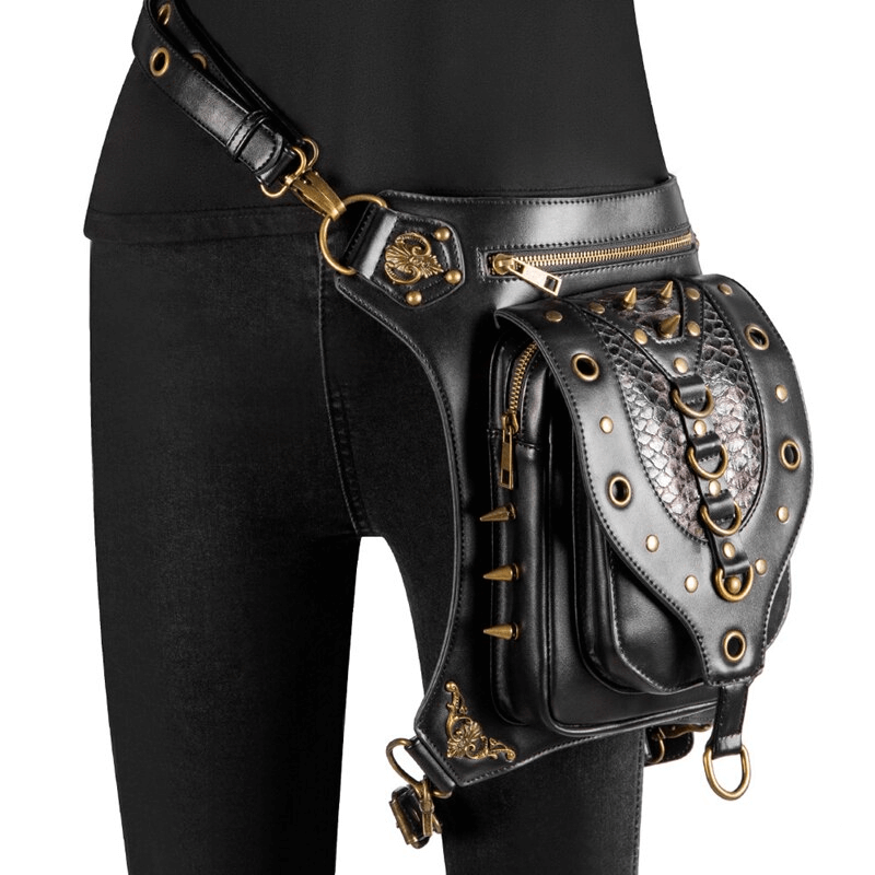 Fashion Zipper Rivets Motorcycle Waist Bag / Steampunk Shoulder Crossbody Bags - HARD'N'HEAVY