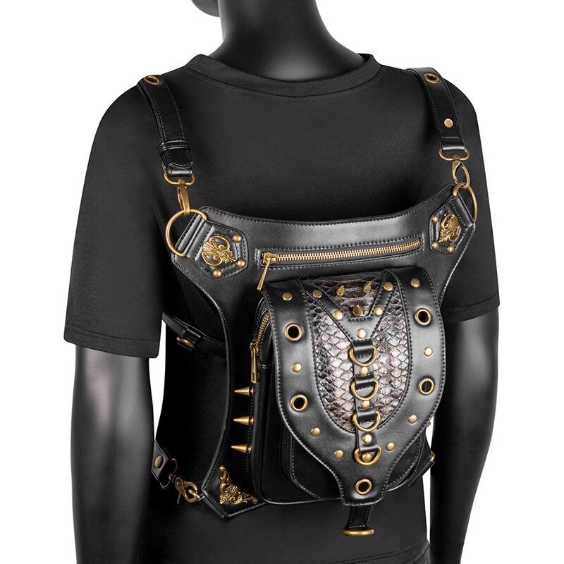 Fashion Zipper Rivets Motorcycle Waist Bag / Steampunk Shoulder Crossbody Bags - HARD'N'HEAVY