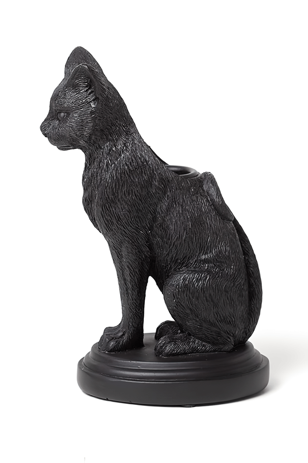 Black cat candlestick holder in fine resin, perfect for witchy home decor and altar decoration.