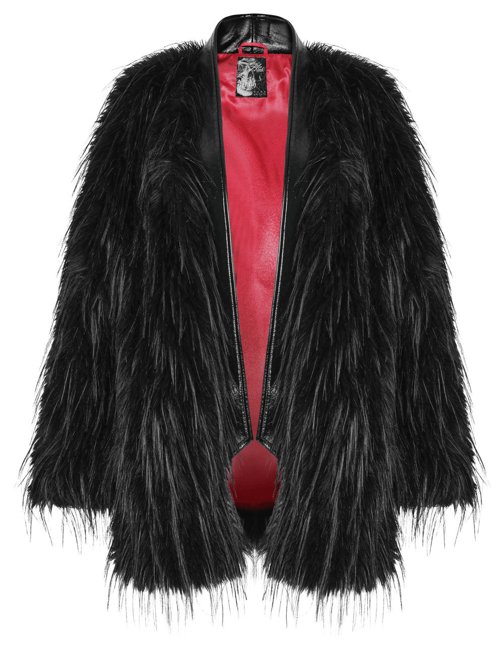 Faux Fur Black Coat with Leather Details for Women