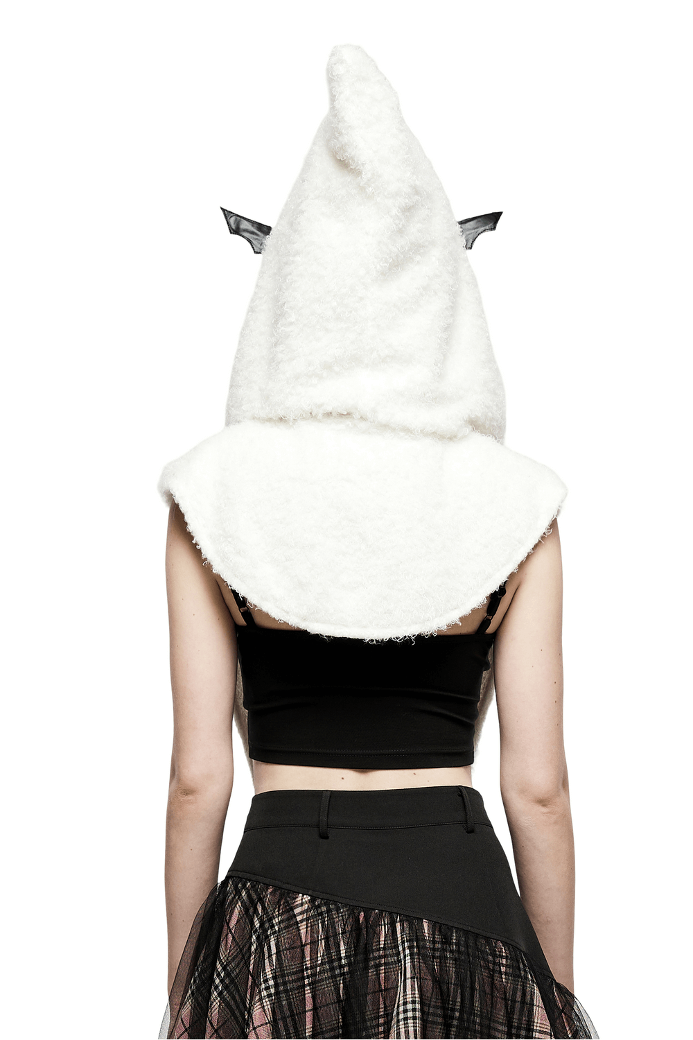 Faux Fur Hooded Cape Scarf with Bat Wings And Horns