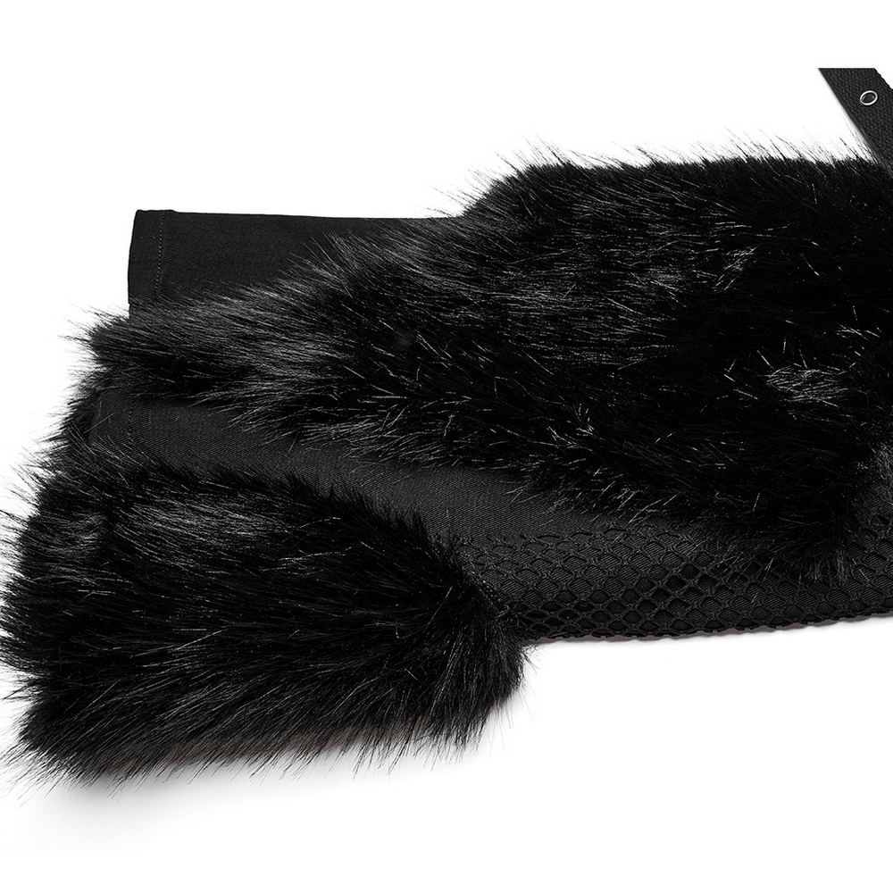 Faux Fur Trimmed Punk Straight Pants with Mesh - HARD'N'HEAVY