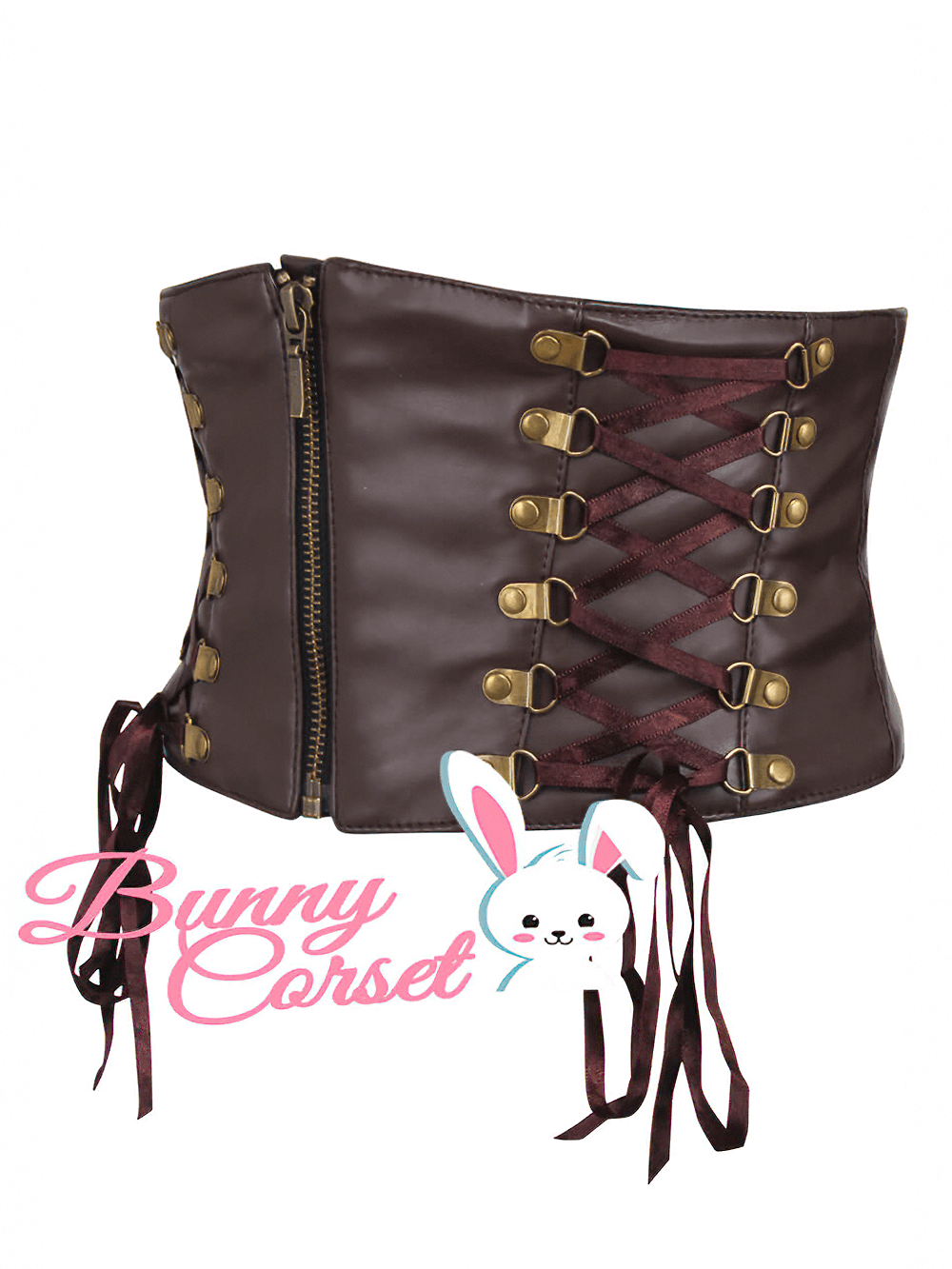 Faux leather Bessy corset belt with adjustable laces and zipper, designed for better posture and comfort.