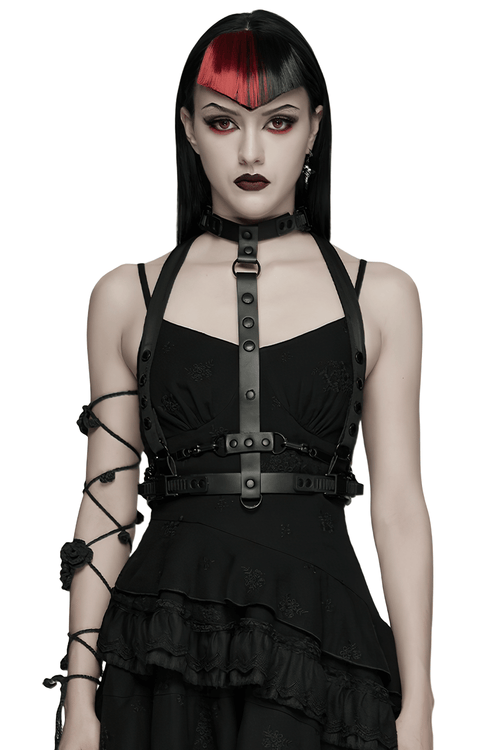 Faux Leather Cyberpunk Skeleton Harness with Chains