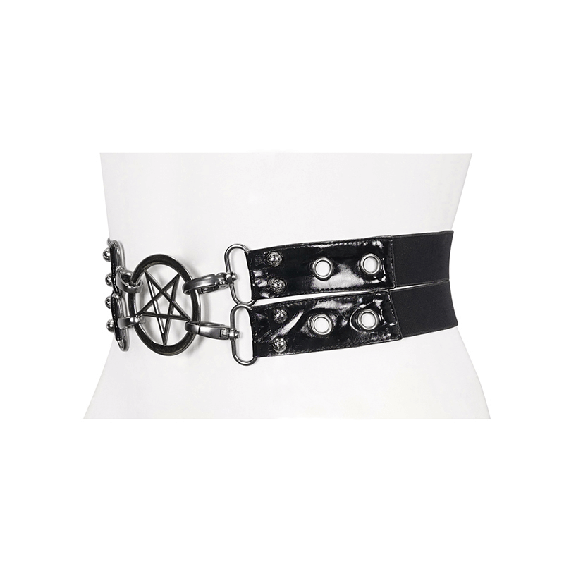 Faux Leather Double Layer Waistband Belt with Pentagram