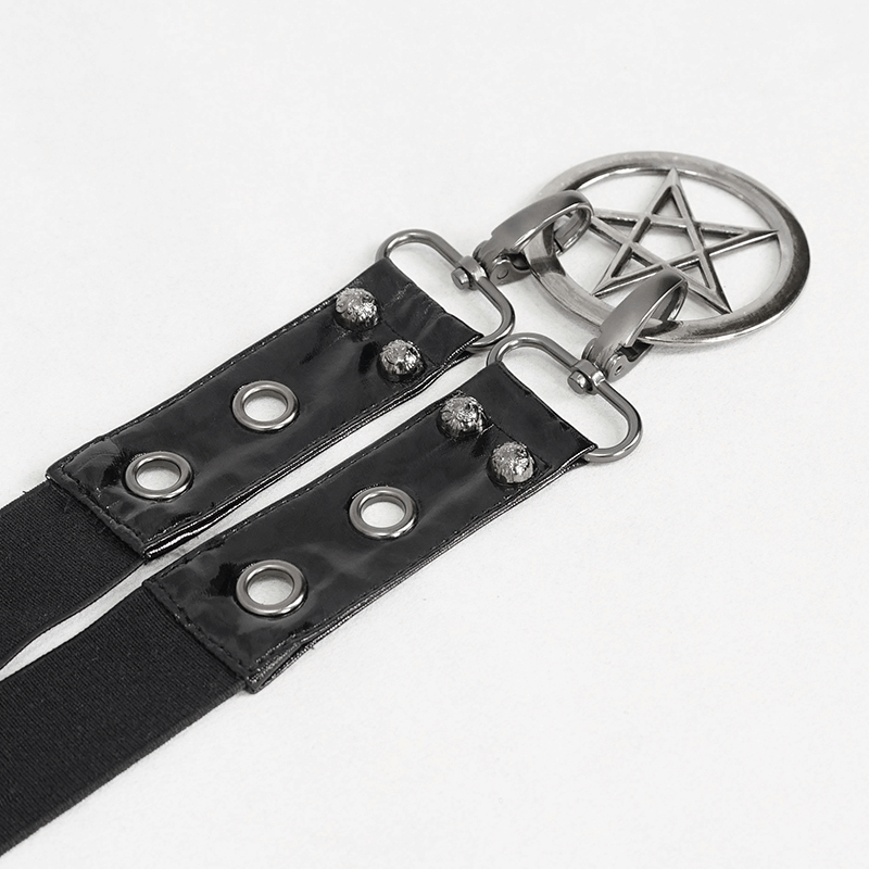 Faux Leather Double Layer Belt with Pentagram Waistband
