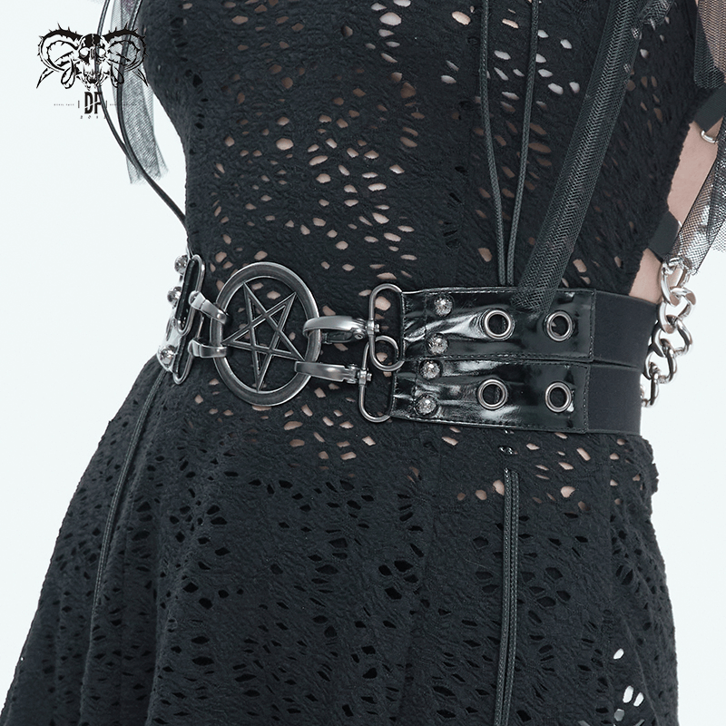 Faux Leather Double Layer Waistband Belt with Pentagram / Gothic Accessories for Men and Women - HARD'N'HEAVY