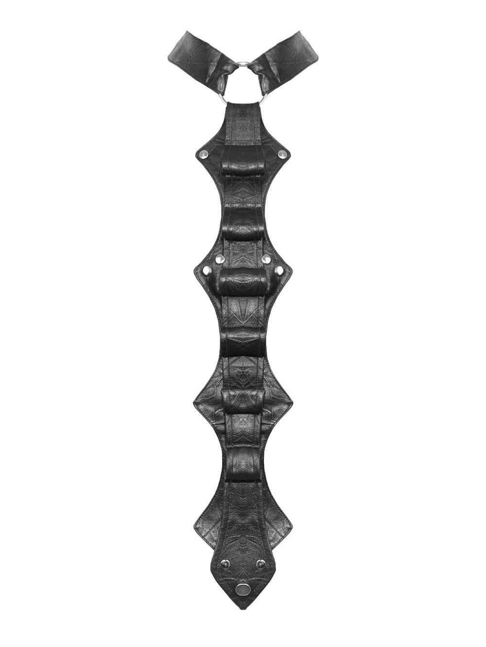 Gothic faux leather neck harness with rivet details, perfect for punk-inspired fashion lovers.