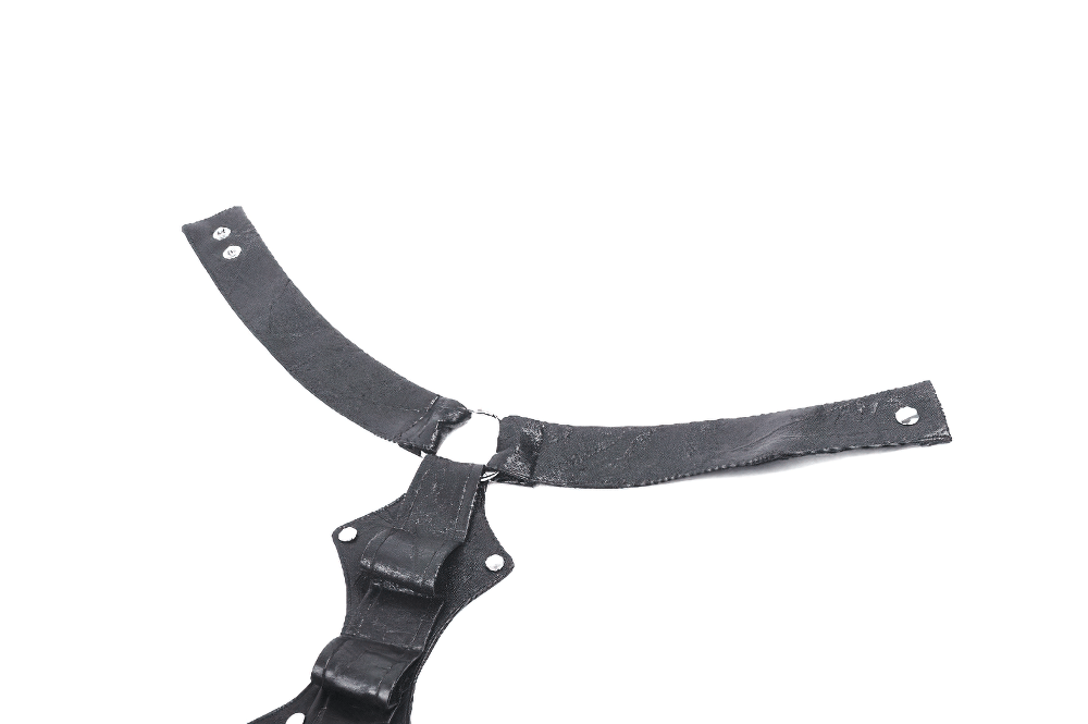 Faux leather gothic neck harness with rivet detail for punk-inspired style and adjustable fit.