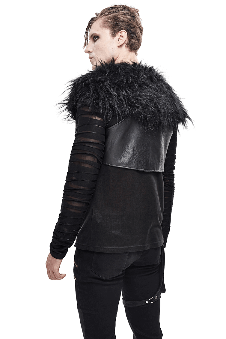 Faux Leather Waistcoat with Fur on Shoulders / Lace-up Sides Waistcoat with Belt & Buckle - HARD'N'HEAVY