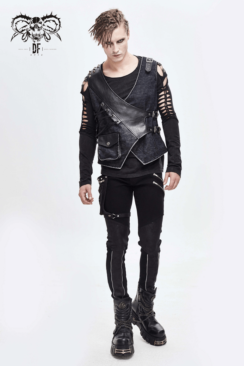 Faux Leather Waistcoats With Pockets / Punk Style Vest with Buckles / Vintage Vest for Men - HARD'N'HEAVY