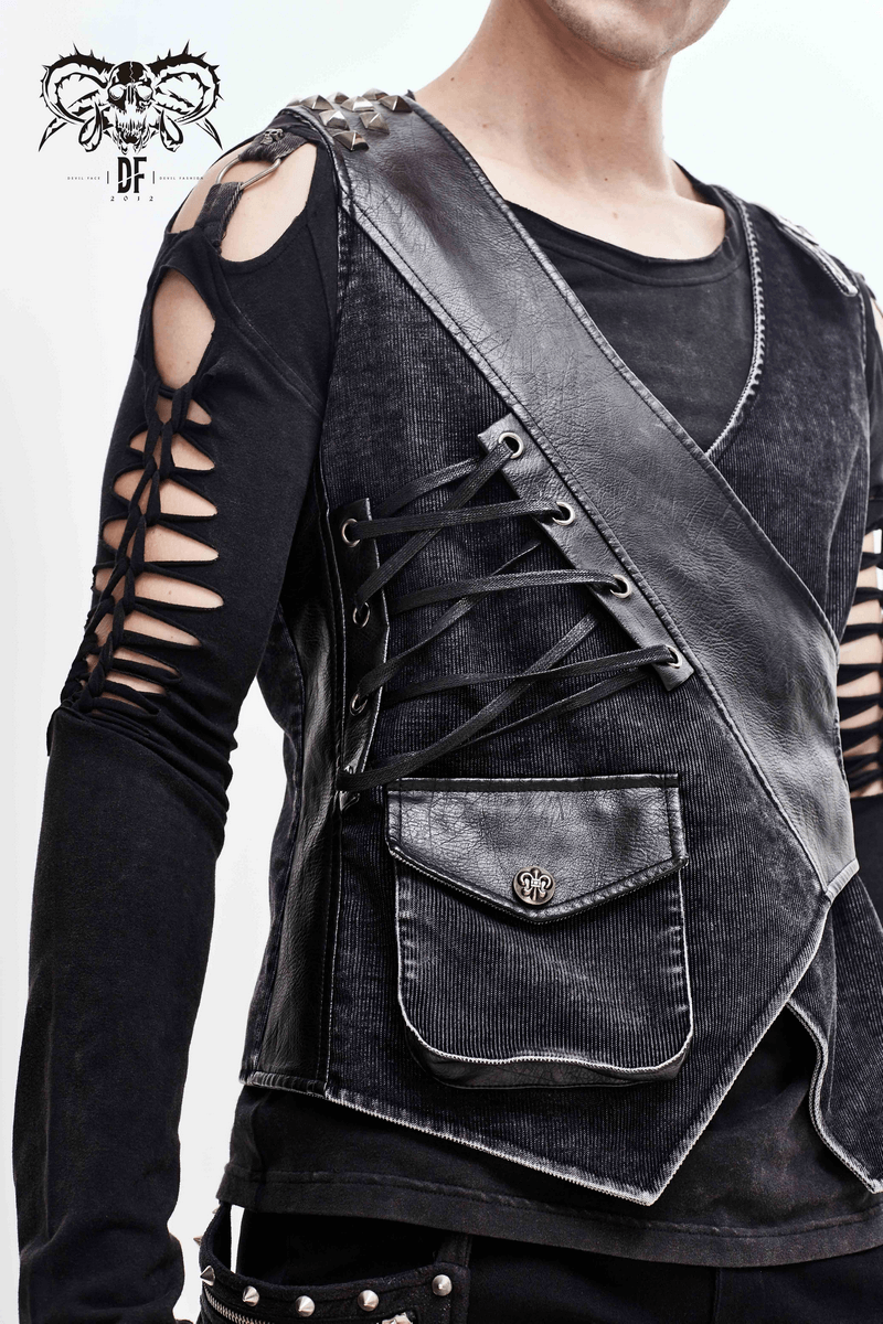 Faux Leather Waistcoats With Pockets / Punk Style Vest with Buckles / Vintage Vest for Men - HARD'N'HEAVY