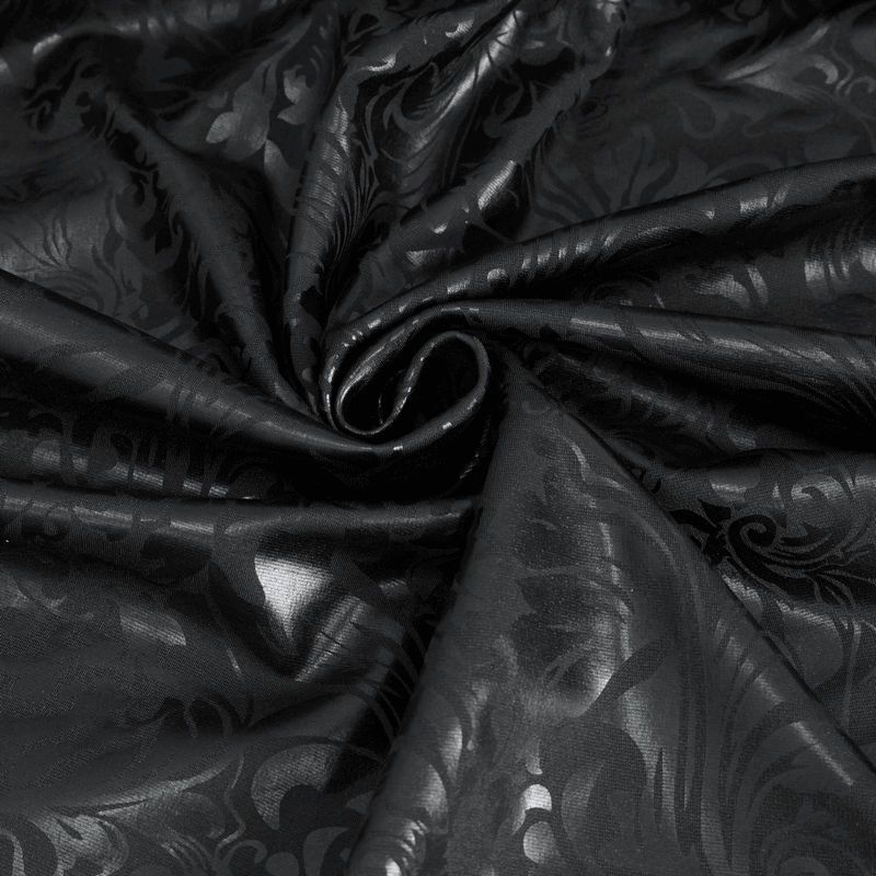 Luxurious black fabric with intricate gothic patterns, perfect for alternative fashion designs.