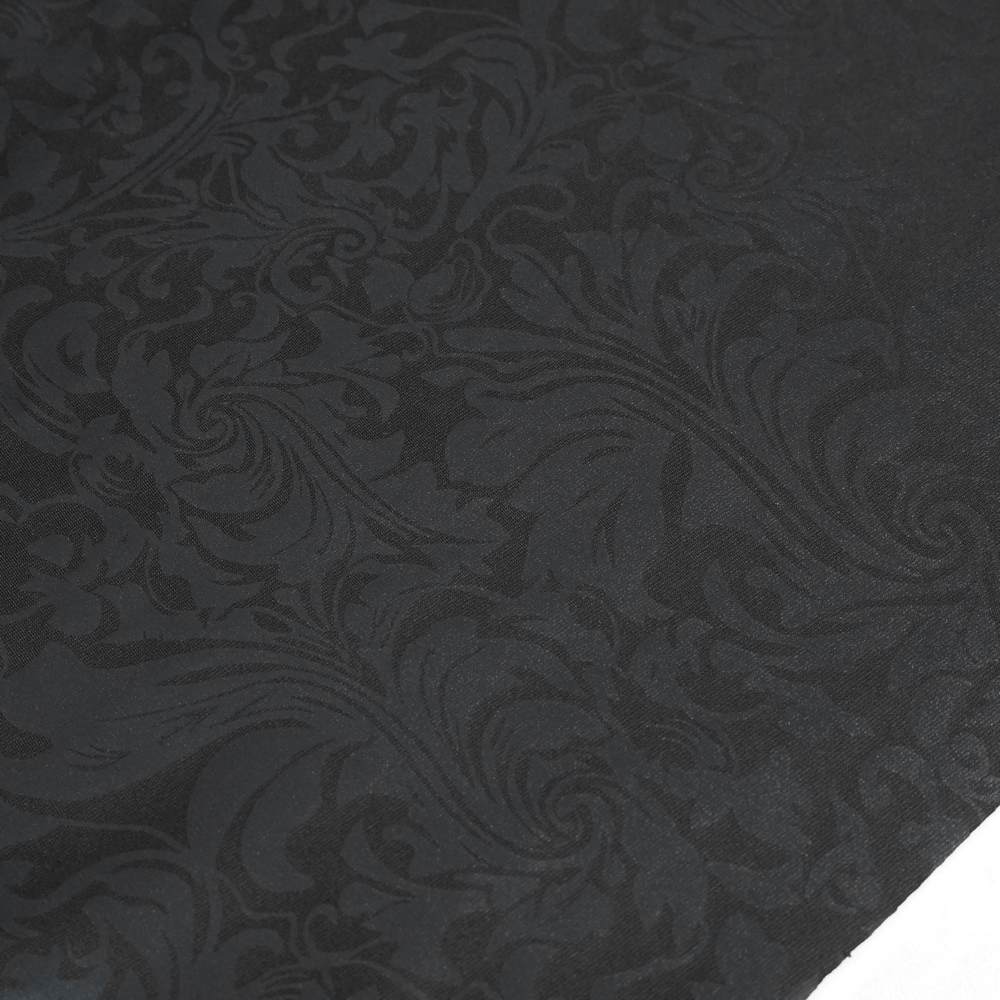 Female Black Embroidered Splice Leggings / Gothic Decorated Beads Pants fabric detail with a dark ornate design.