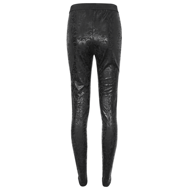Female Black Embroidered Splice Leggings / Gothic Decorated Beads Pants - HARD'N'HEAVY