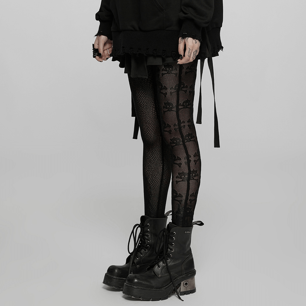 Female Chic Punk-Style Skull and Leopard Print Leggings - HARD'N'HEAVY