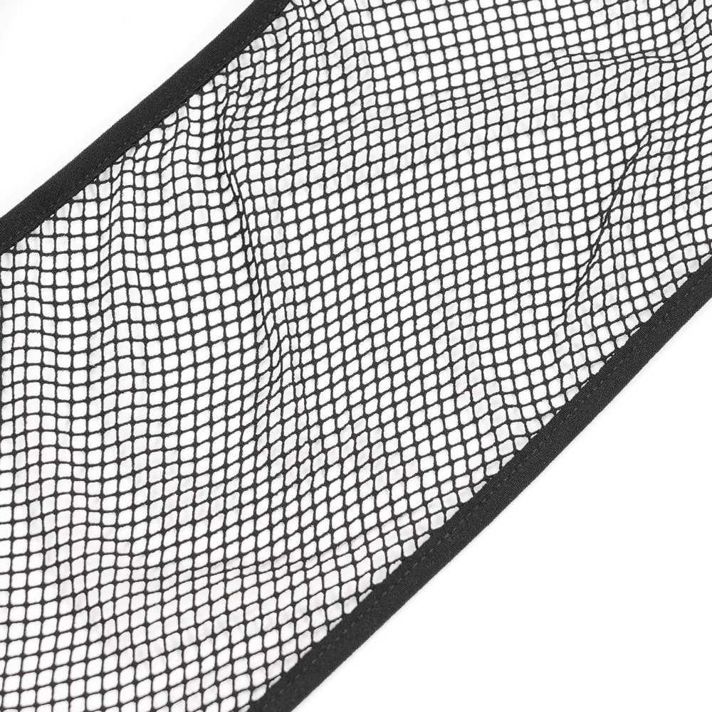 Close-up of black fishnet fabric with square openings, perfect for edgy fashion accessories and punk-style outfits.