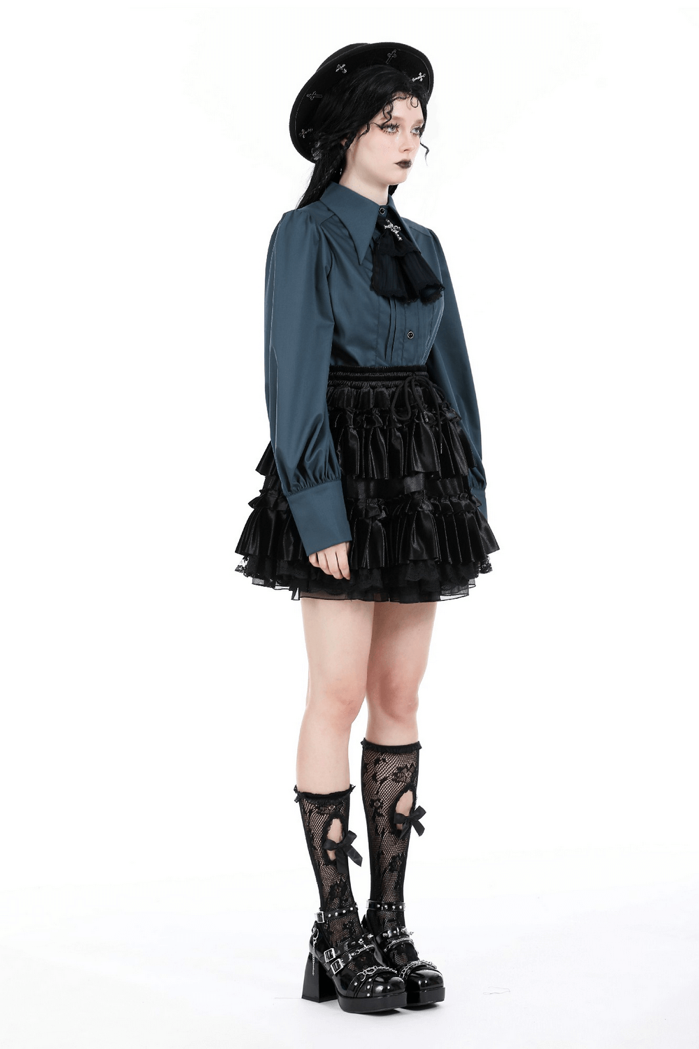 Female Frilly Layered Mini Skirt with Lace Trim