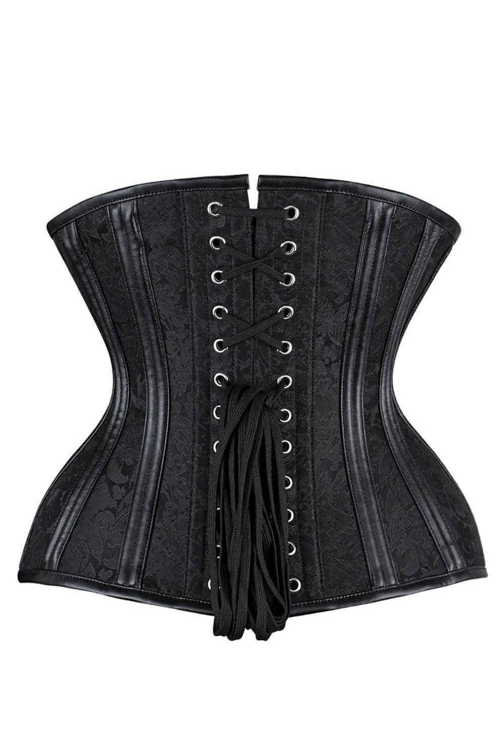 Black Gothic Curvy Waist Training Corset with Steel Boning and Laces, perfect for enhancing elegance.