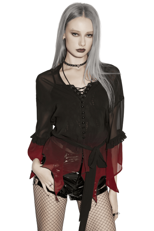 Female Gothic Gradient Chiffon Tie Waist Cover Up