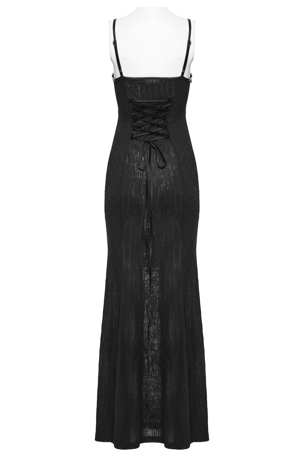 Female Gothic Lace Mesh Slip Dress with Lace Up Back showcasing the intricate lace-up detail at the back.