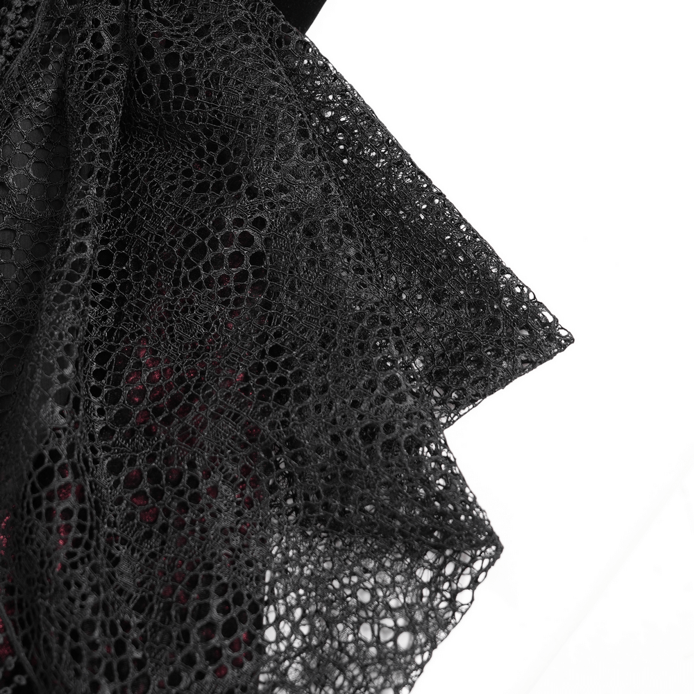 Detail of the lace material on a Female Gothic Lace-Up Dress with Ruffled Tulle Layers, showcasing intricate design.