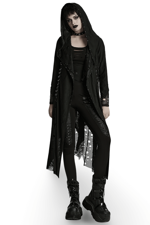 Damen Gothic Kapuze aus Netz und Strick mit asymmetrischem Cape