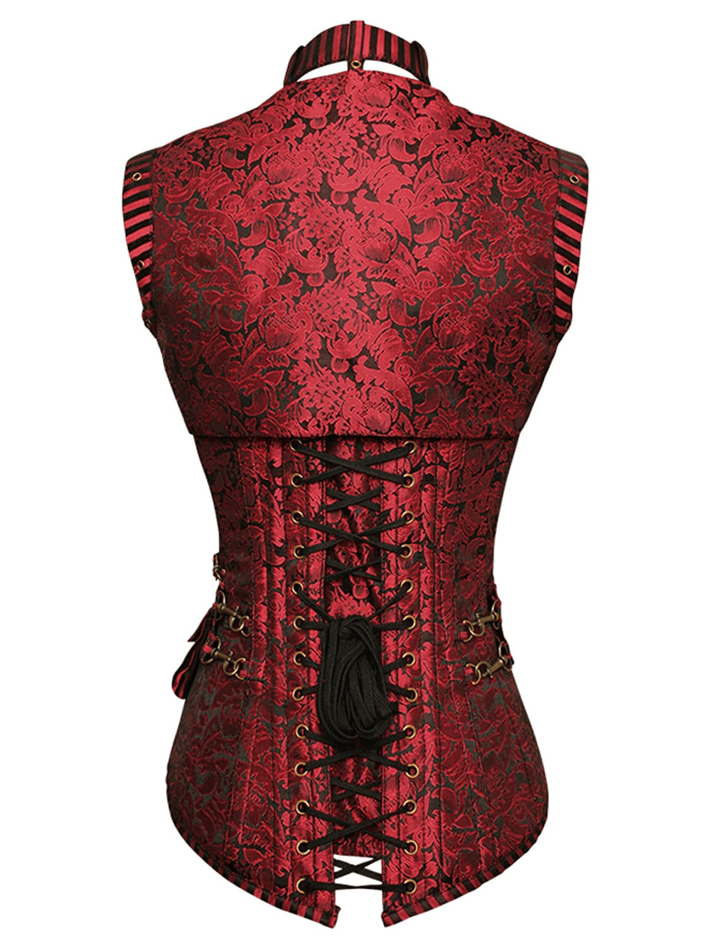 Female Gothic Overbust Corset with Steampunk Shrug Top showcasing intricate back details and stylish lacing.