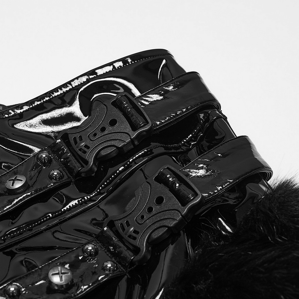 Female Gothic Patent Leather Faux Fur Punk Mini Skirt