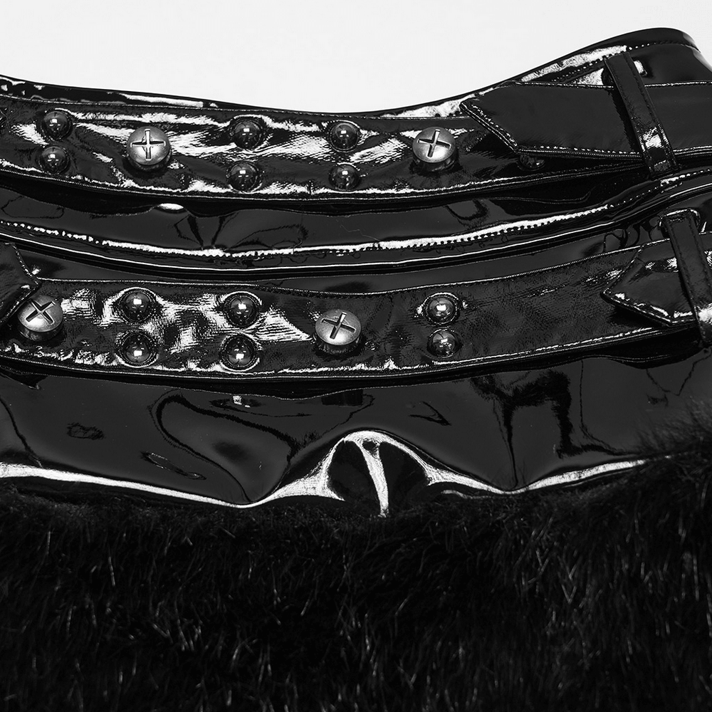 Female Gothic Patent Leather Faux Fur Punk Mini Skirt