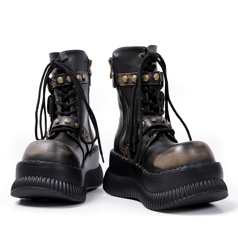Damen-Gothic-Plateau-Combat-Boots mit Schnallenriemen