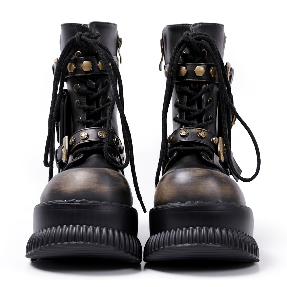 Damen-Gothic-Plateau-Combat-Boots mit Schnallenriemen