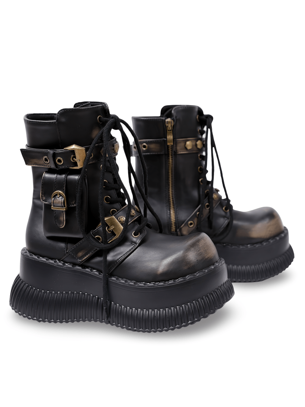 Damen-Gothic-Plateau-Combat-Boots mit Schnallenriemen