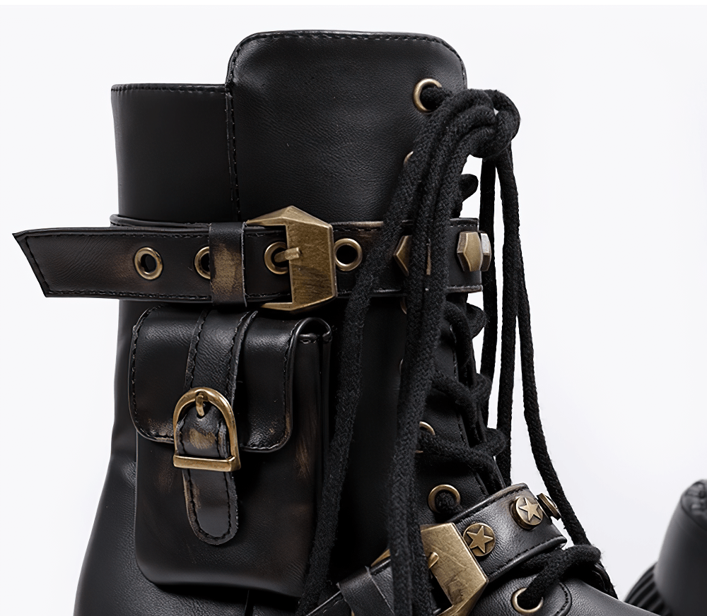 Damen-Gothic-Plateau-Combat-Boots mit Schnallenriemen