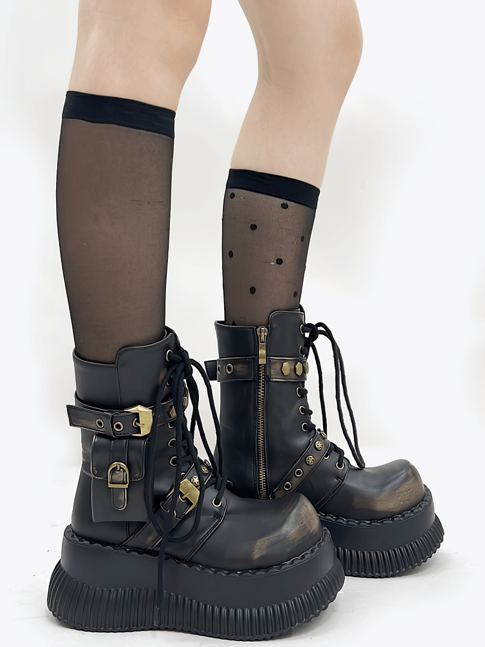 Damen-Gothic-Plateau-Combat-Boots mit Schnallenriemen