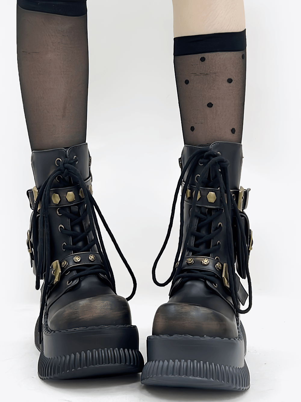 Damen-Gothic-Plateau-Combat-Boots mit Schnallenriemen