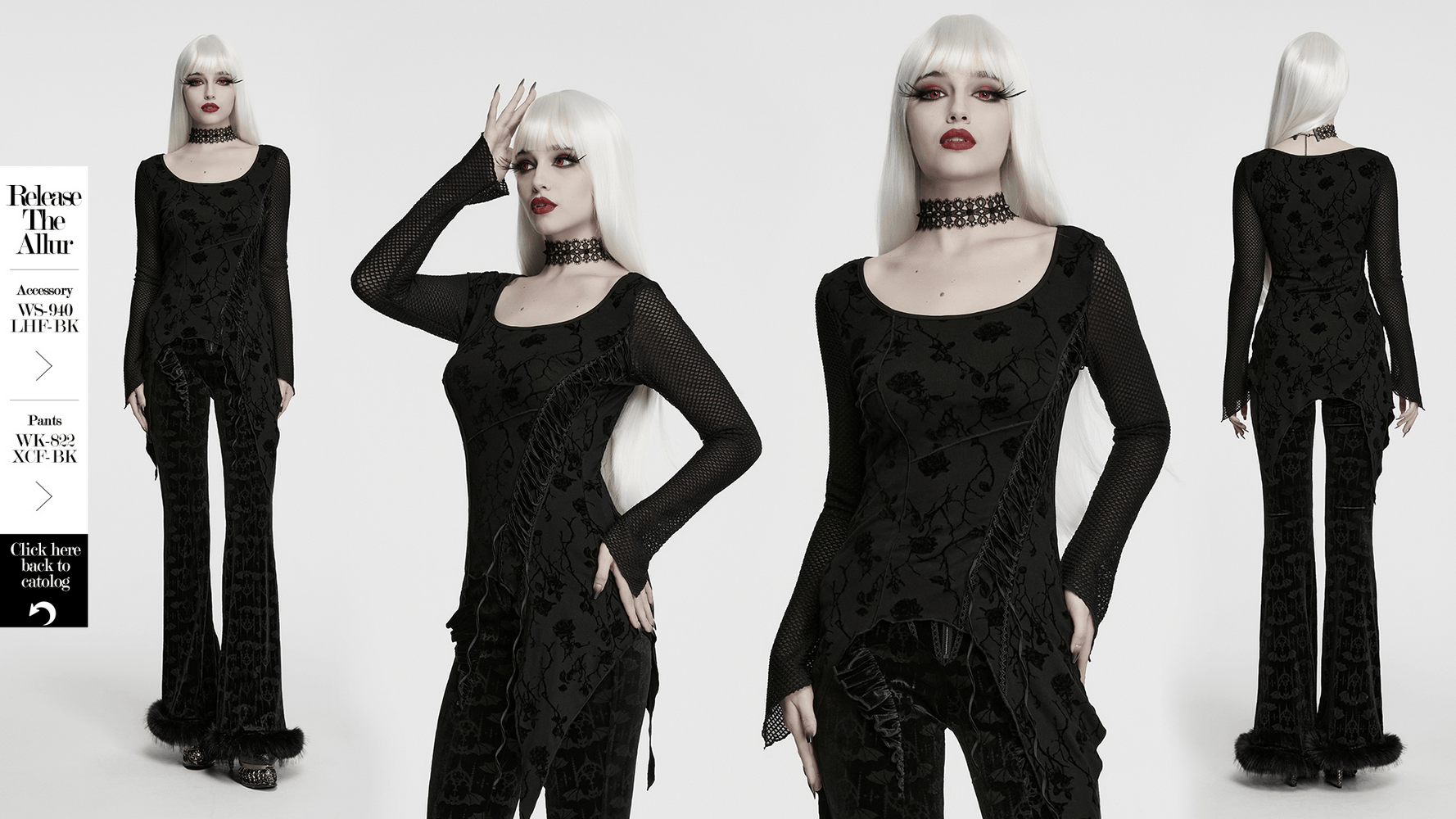 Damen-Top mit Gothic-Rosenprint, asymmetrischem Schnitt und Mesh-Ärmeln