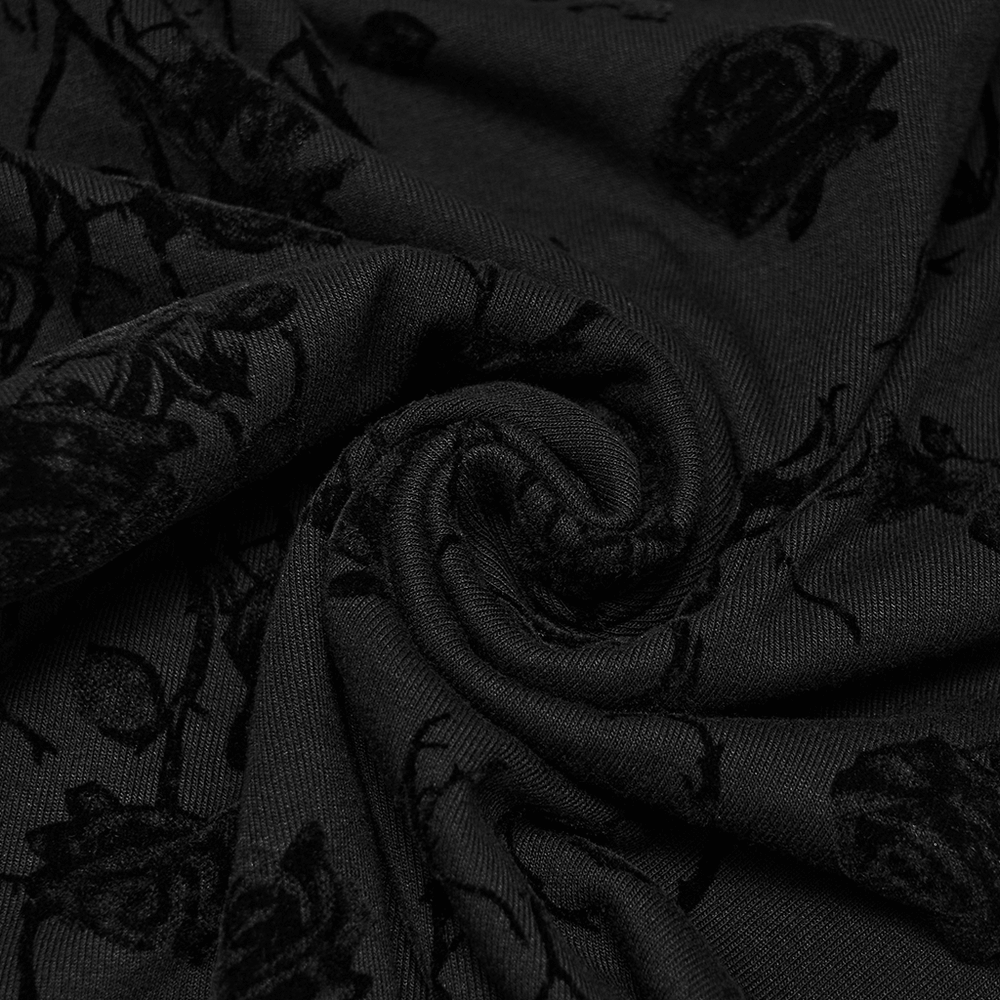 Damen-Top mit Gothic-Rosenprint, asymmetrischem Schnitt und Mesh-Ärmeln