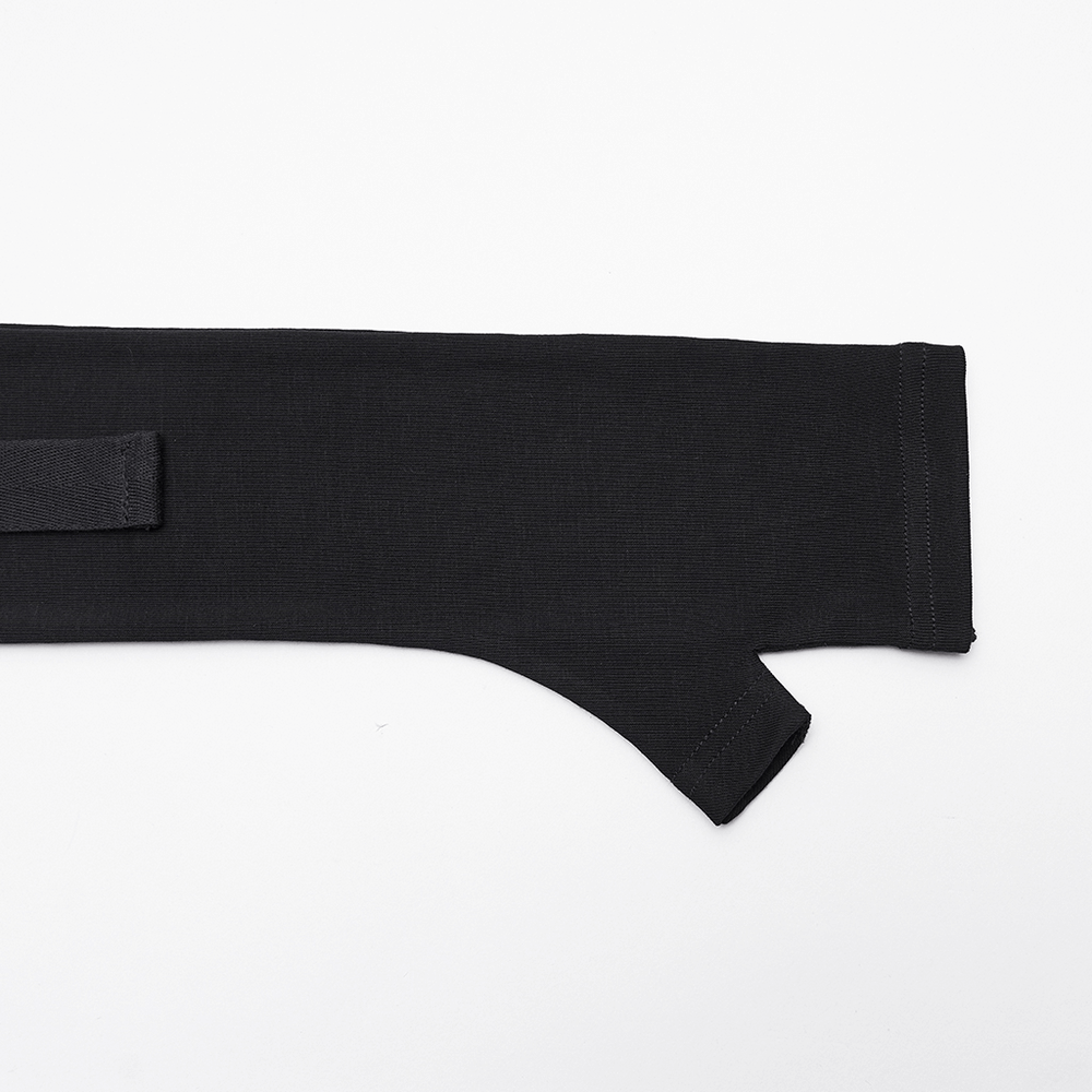 Detachable arm sleeve of the Female Hooded Black Dress with Mesh Waist and Straps, showcasing soft black fabric.