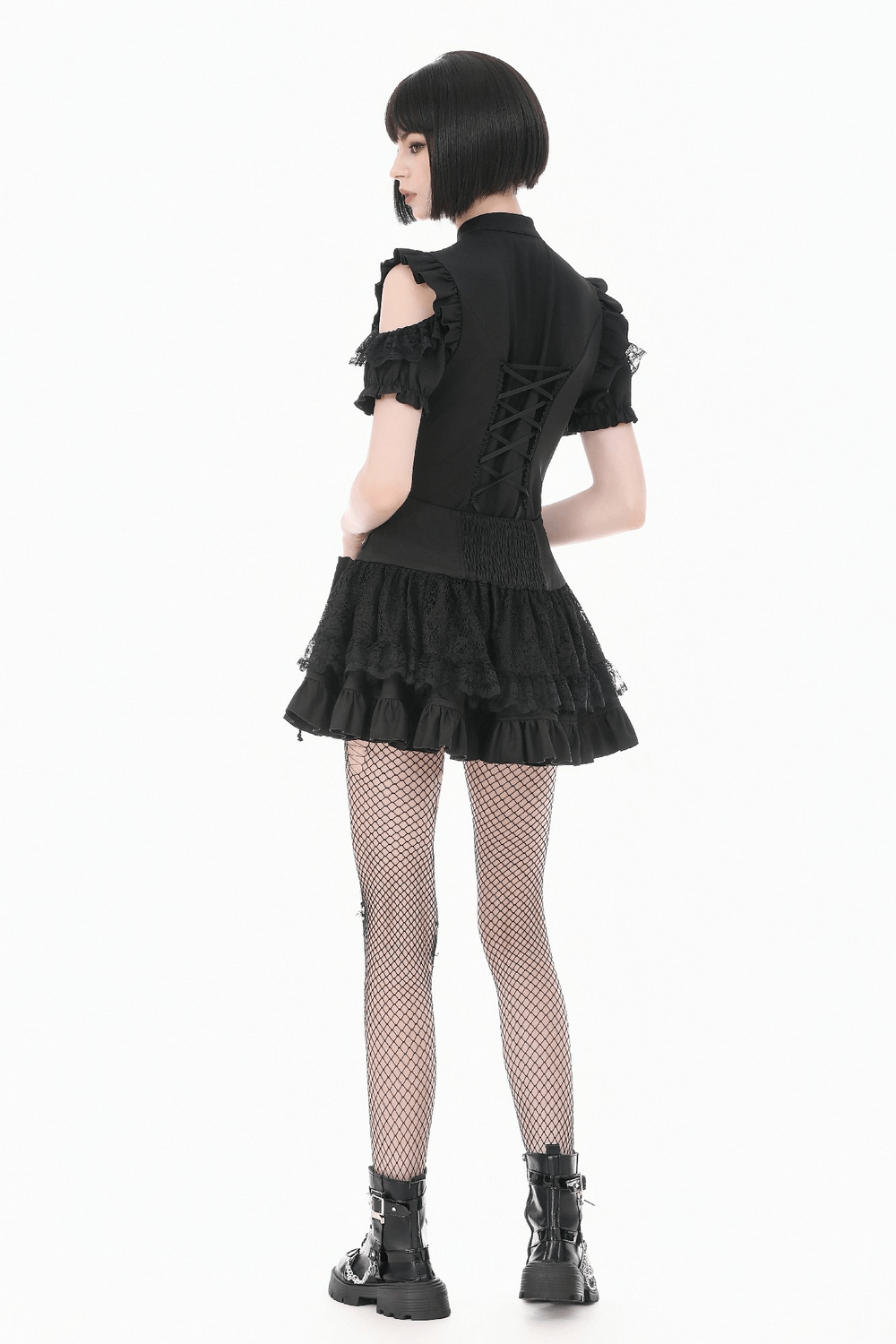 Female Lace Mini Skirt with Buckled Waist and Cross Zips