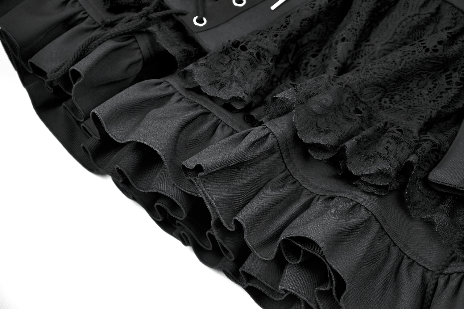 Female Lace Mini Skirt with Buckled Waist and Cross Zips