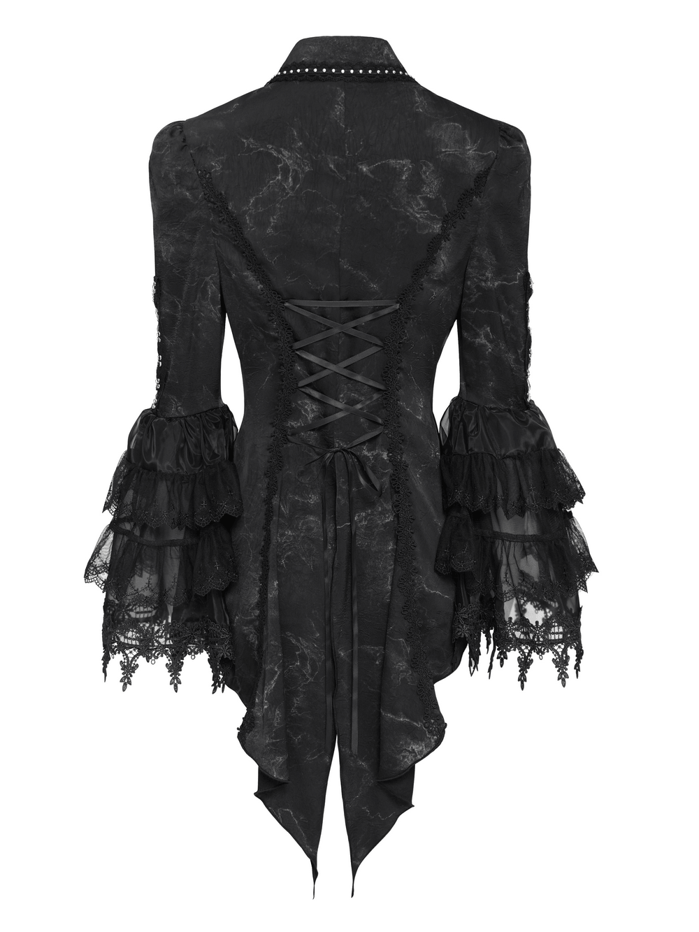 Female Lace Ruffle Blouse with Chain Bell Sleeves