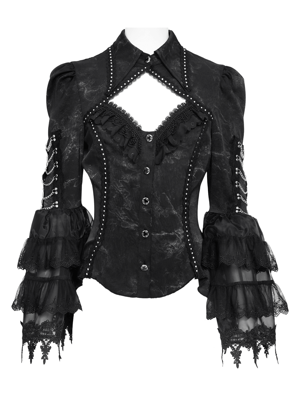 Female Lace Ruffle Blouse with Chain Bell Sleeves