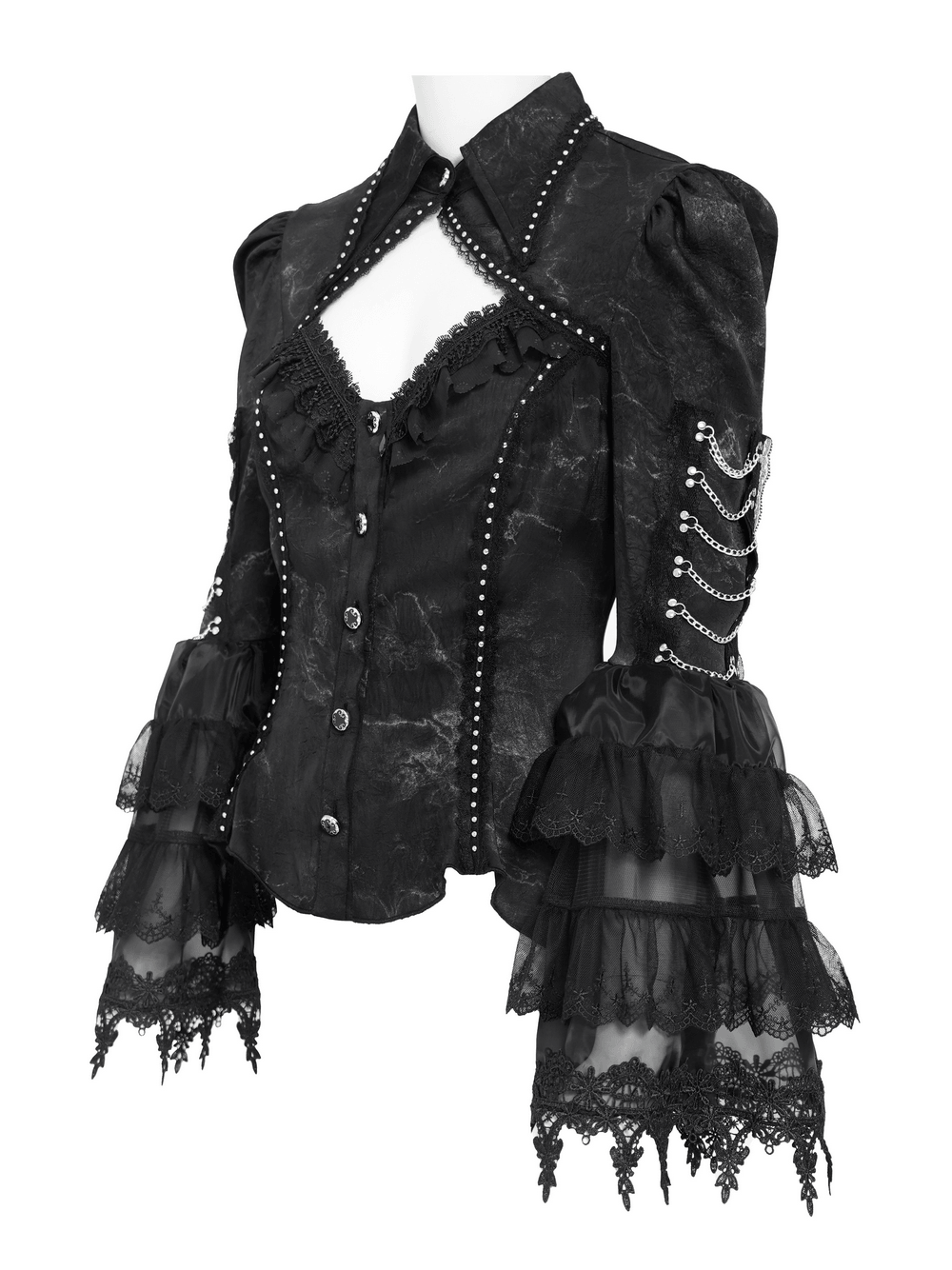 Female Lace Ruffle Blouse with Chain Bell Sleeves
