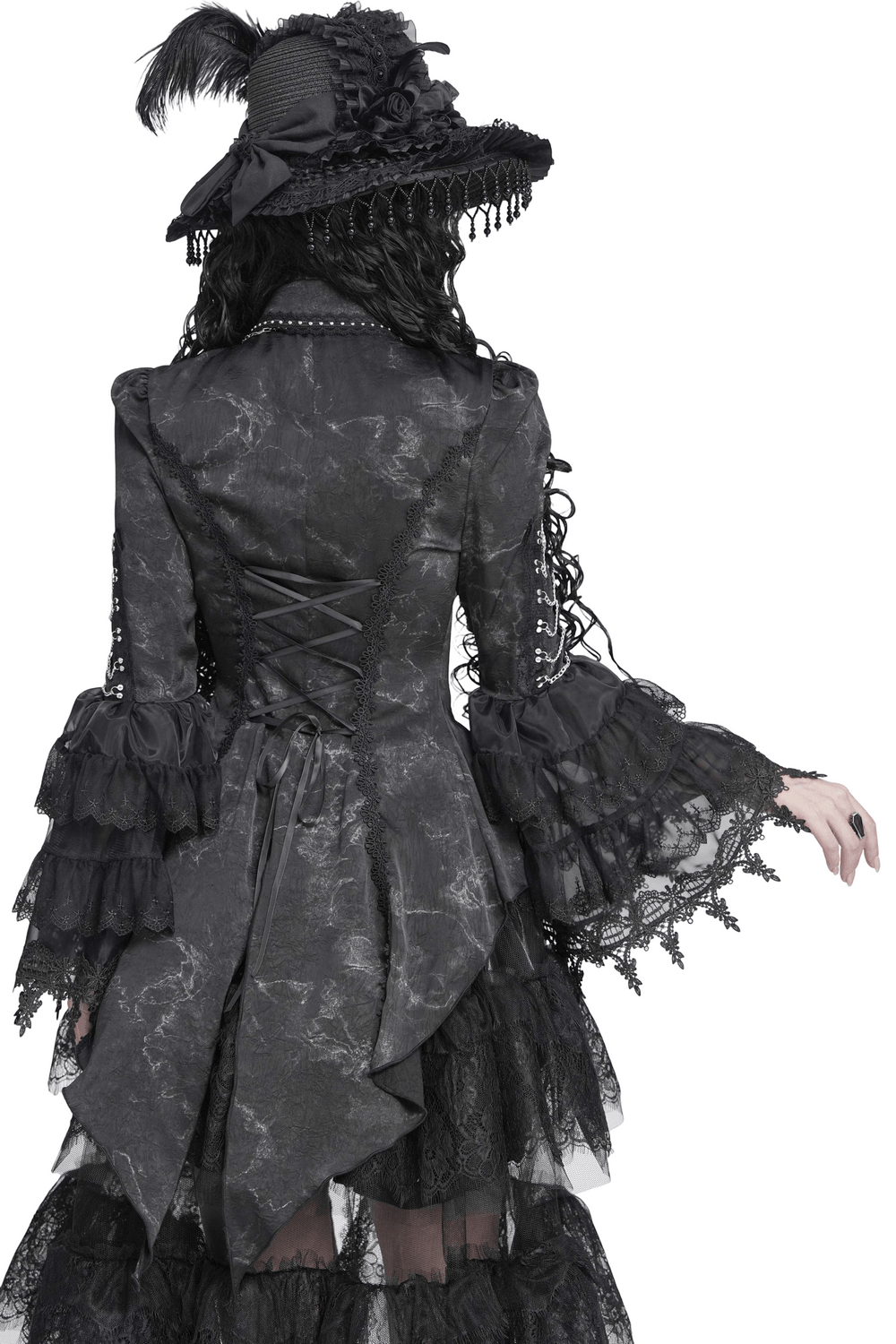 Female Lace Ruffle Blouse with Chain Bell Sleeves
