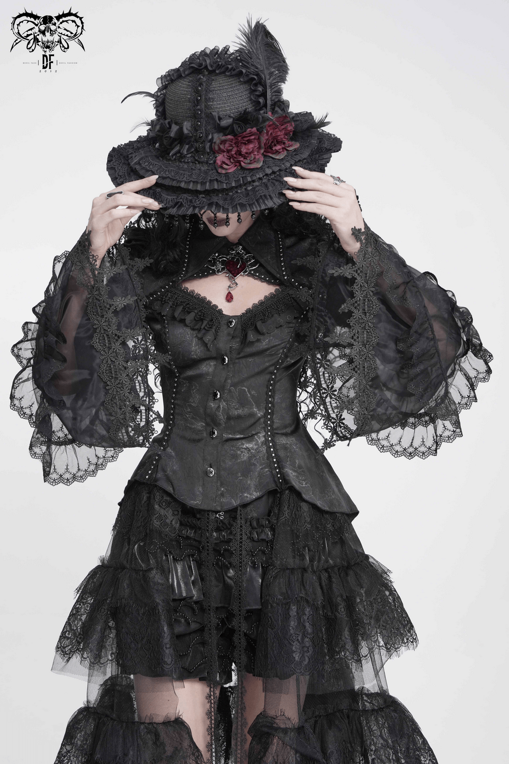Female Lace Ruffle Blouse with Chain Bell Sleeves