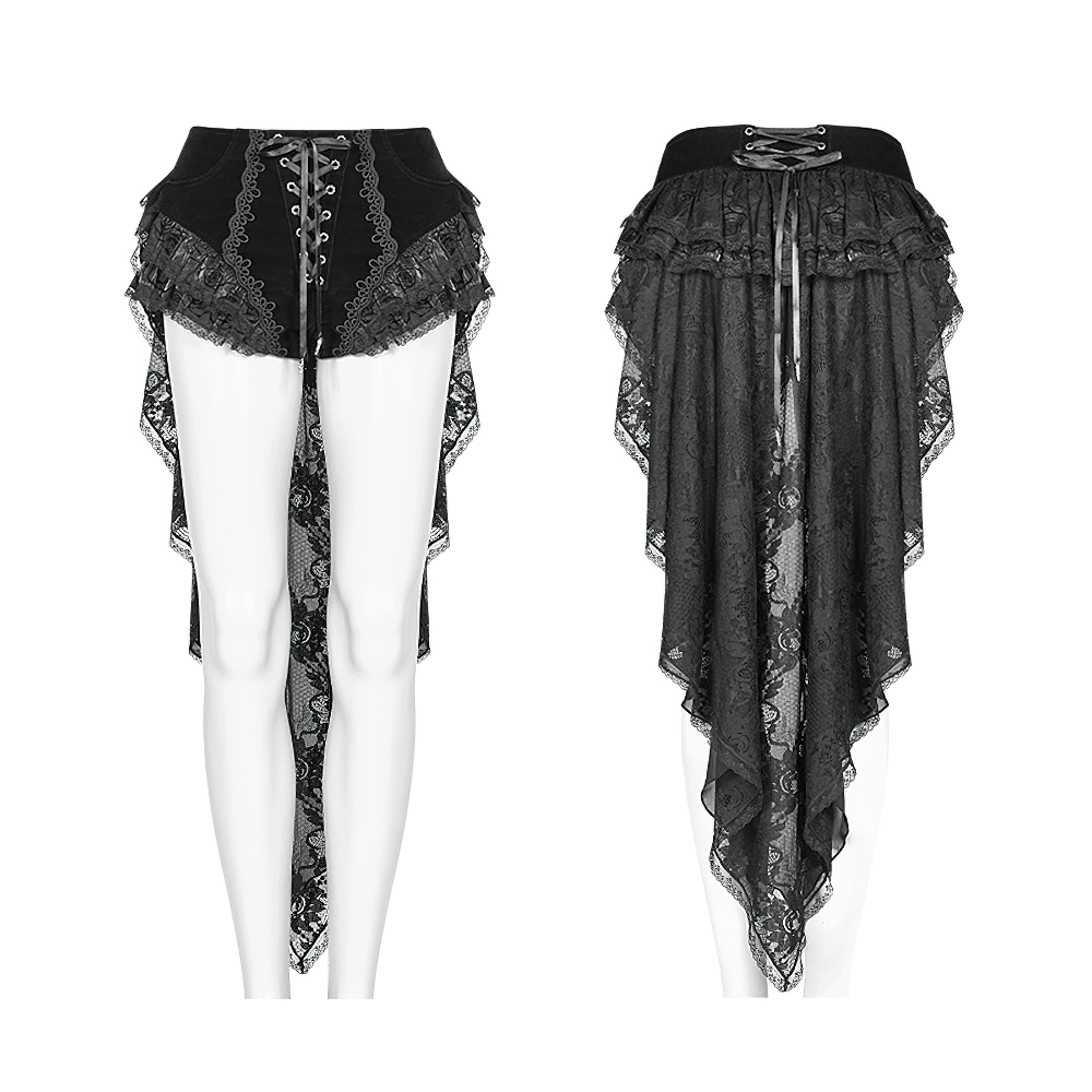 Female gothic shorts with lace trim and swallow tail design, perfect for edgy fashion statements.