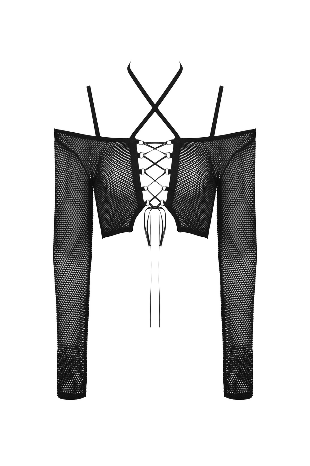 Female Mesh Gothic Crop Top with Long Sleeves